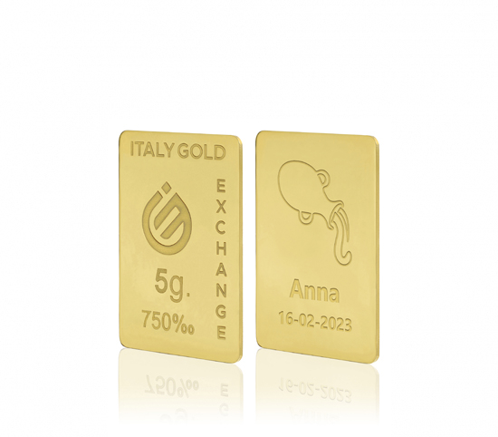 Lingotto Oro segno zodiacale Acquario 18 Kt da 5 gr. IGE GOLD